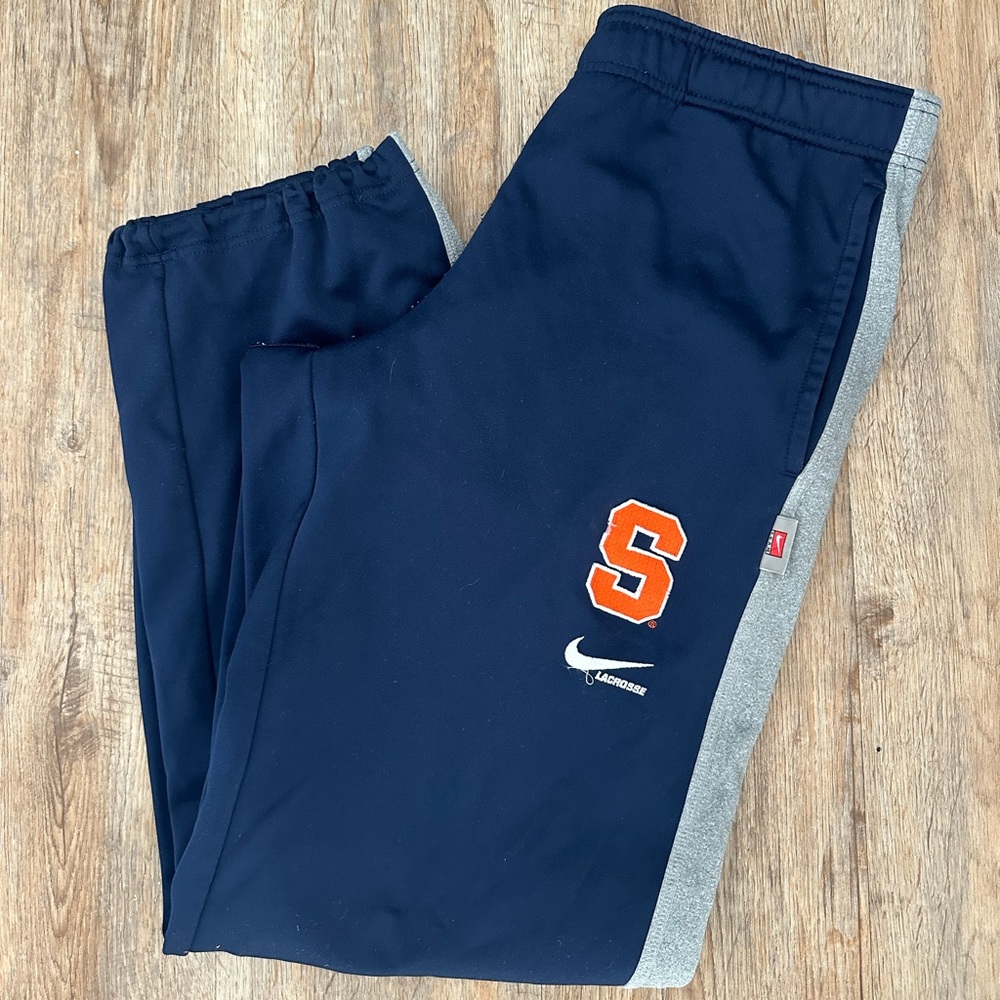 Nike Kids Navy and Gray Joggers with Orange Logo
